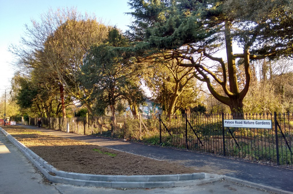 The new double-kerb outside the Nature Garden