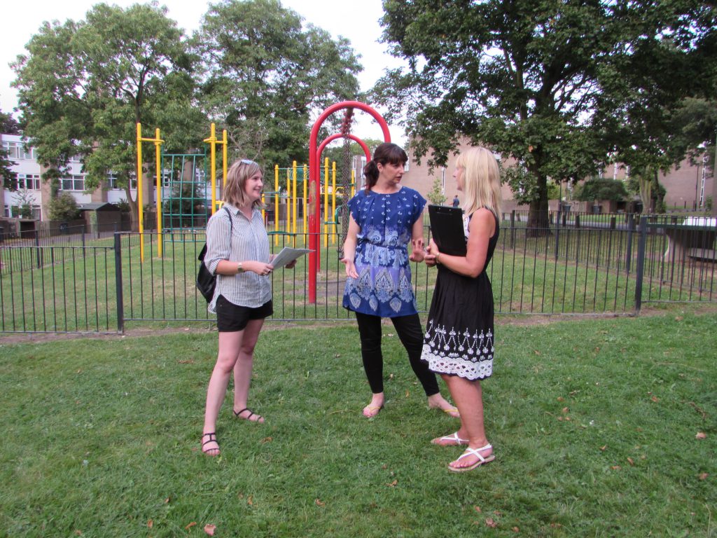 Franny and Michelle discuss improvement works with Linda