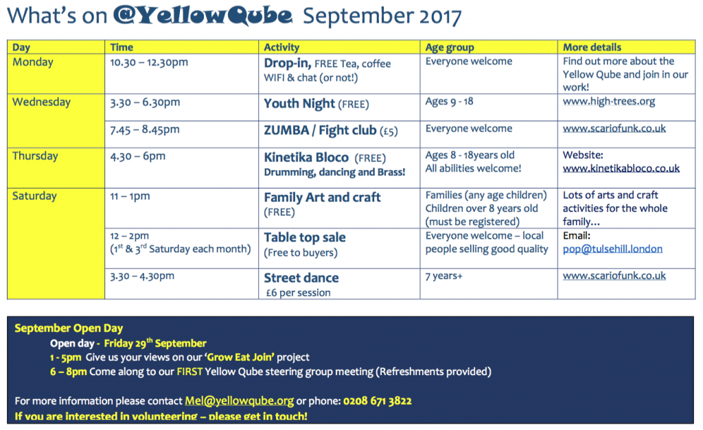 Yellow Qube programme for September 2017. Click to download PDF.