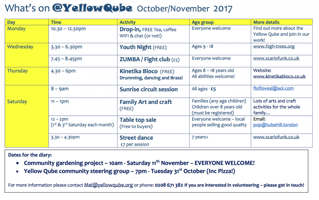 Events programme for October and November. Click to download a PDF.