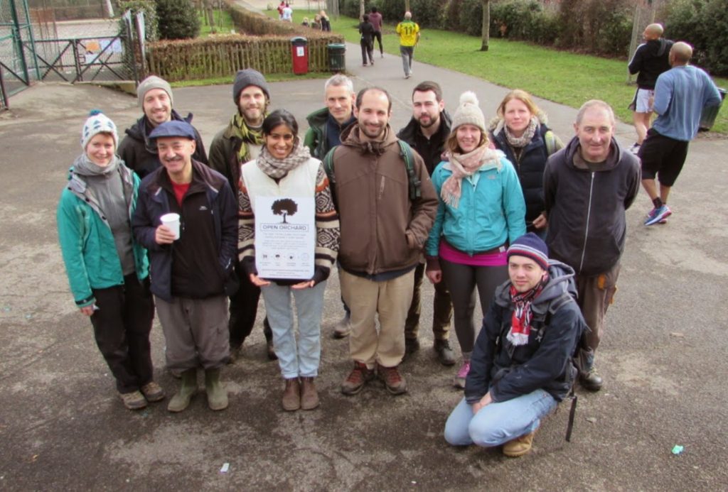 A group of volunteers after planting fruit trees in Hillside Gardens Park