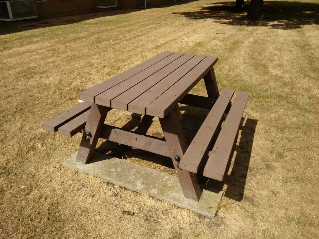 Recycled plastic bench on the Kingswood Estate, Southwark